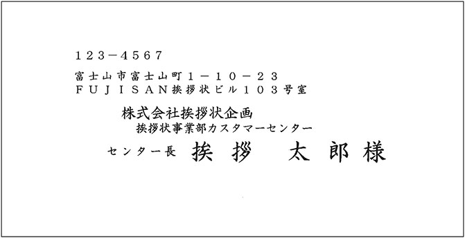 洋長3封筒宛名印刷見本 挨拶状印刷 状状ネット 全国送料無料